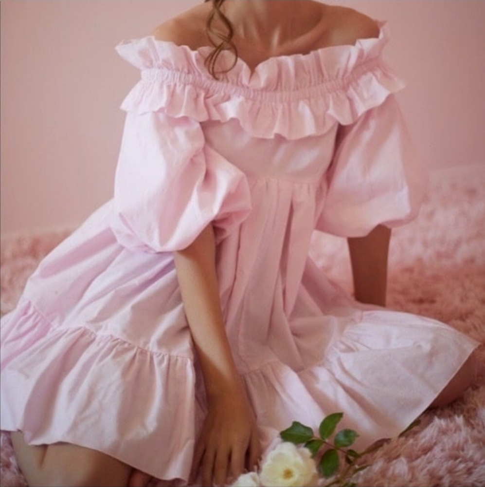 SELKIE CHERUB DRESS PINK BUBBLEBATH MINI COTTON PUFF COTTAGECORE Bridgerton Y2K